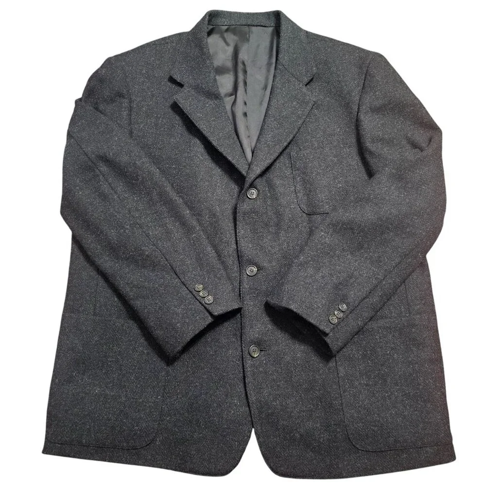 Vintage J.Crew Oarsman Wool Herringbone Blazer Jacket XL Gray Ivy League Preppy